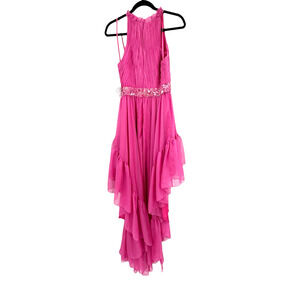 Mac Duggal Halter Neck High Low Flowy Chiffon Prom Gown Pink Size 2 NWT